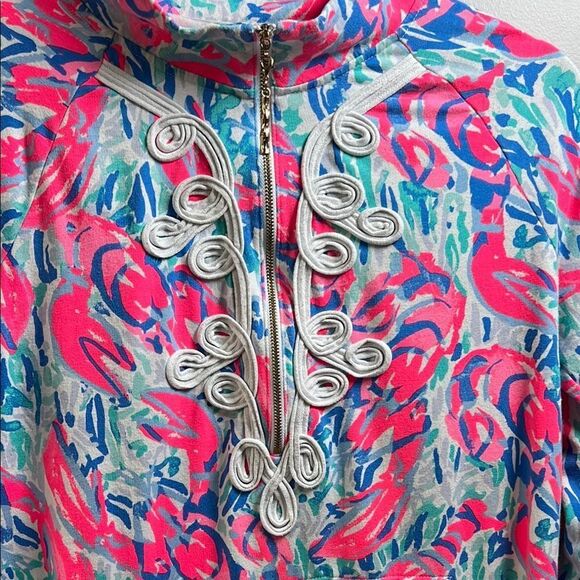 Lilly Pulitzer Coral Cracked Up Skipper Popover with Pink and Blue Patterns - Picture 2 of 6